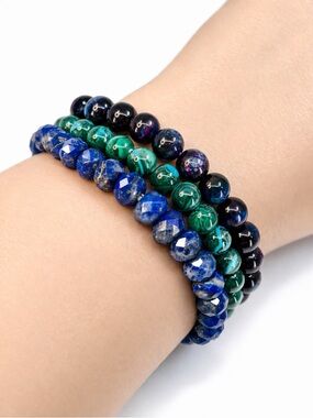 Chrysocolla Galaxy Tiger’s Eye & Lapis Lazuli Bracelet Trio Stack